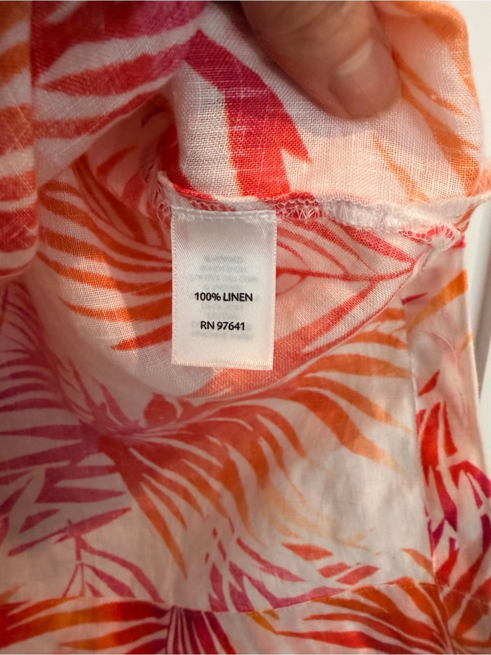 J. Jill 100% Linen Tropical Palm Print Tunic Top Medium Pink Orange White - Picture 5 of 10